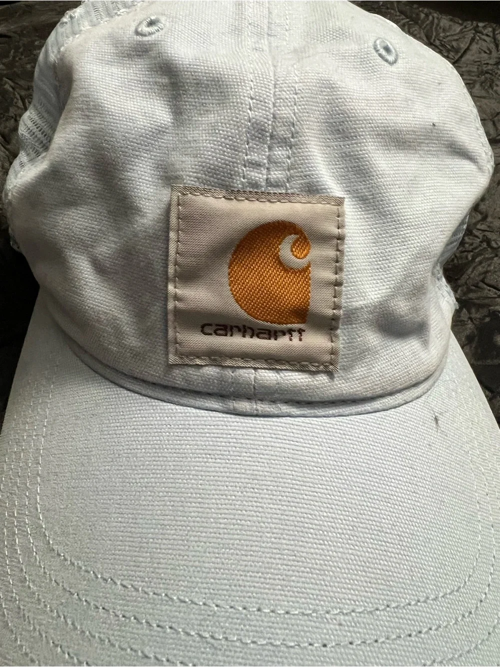 Carhartt Pale Blue Mesh-Back Baseball Cap with Gold Logo Patch- unisex